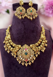 Stunning premium 3d neck piece with multistone uncut stone -pairing with beautiful earrings